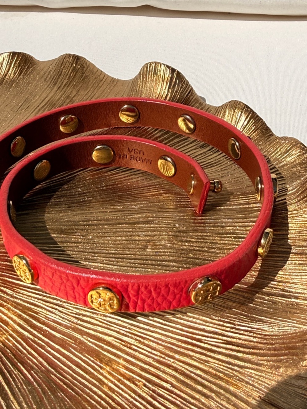 Tory Burch Double-Wrap Leather Bracelet with Gold Studs - Picture 4 of 5